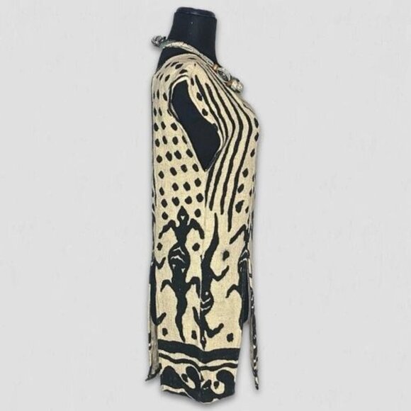 Vintage 70s African Mud Cloth Duster Vest Cream/Black Size Medium - Picture 3 of 14